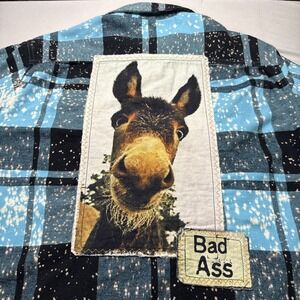 Angry Minnow Flannel Co. Splatter Art Flannel Shirt Blue Men's XL Bad Ass Donkey